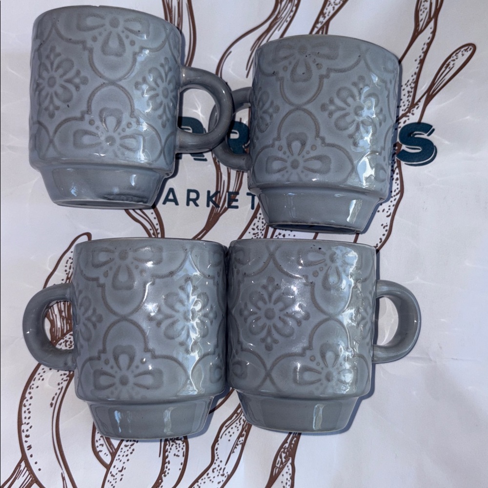 Porcelain Stackable Espresso Cups with black Metal Stand